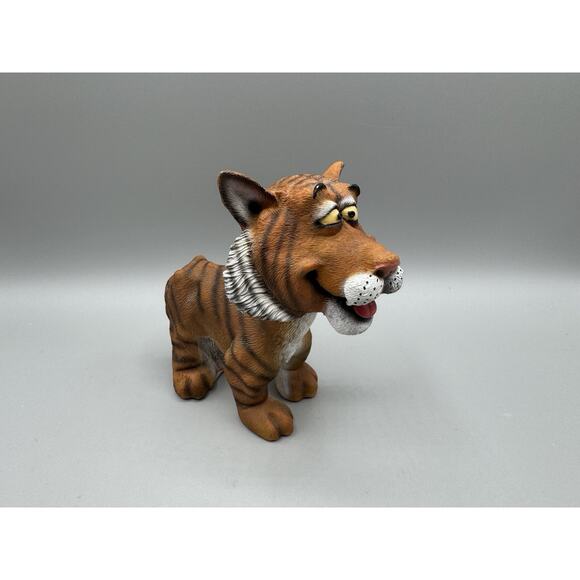 Swibco Tiger Brown Bobble Head Vintage Hand Painted Resin Cross Eyed - Picture 1 of 12